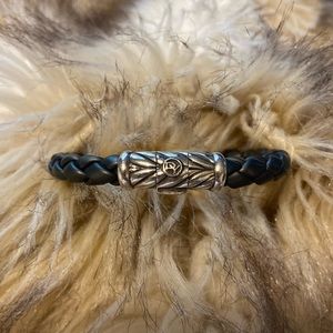 Vintage DAVID YURMAN Braided Leather Sterling Silver 925 Chevron Clasp Bracelet